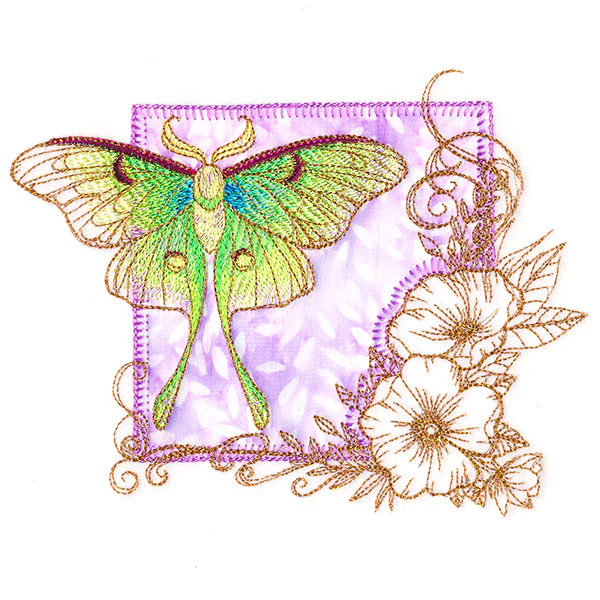Brilliant Luna Moth and Blooms (Applique) - Image 5