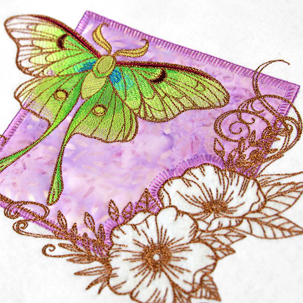 Brilliant Luna Moth and Blooms (Applique) - Image 8