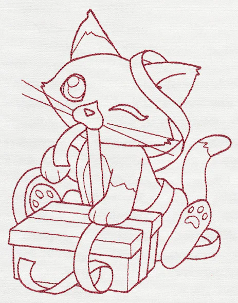 Feline Festive Outlines - Kitty Present - Image 2