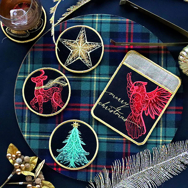 Festive Flair Coaster – Cardinal (In-the-Hoop) - Image 4