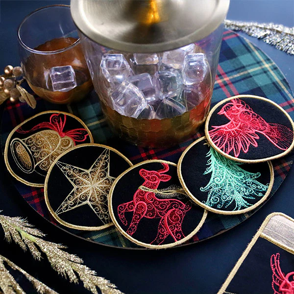 Festive Flair Coaster – Reindeer (In-the-Hoop) - Image 2