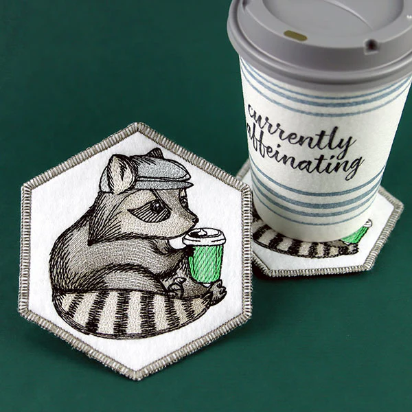 Java Loving Raccoon Coaster (In-the-Hoop) - Image 4