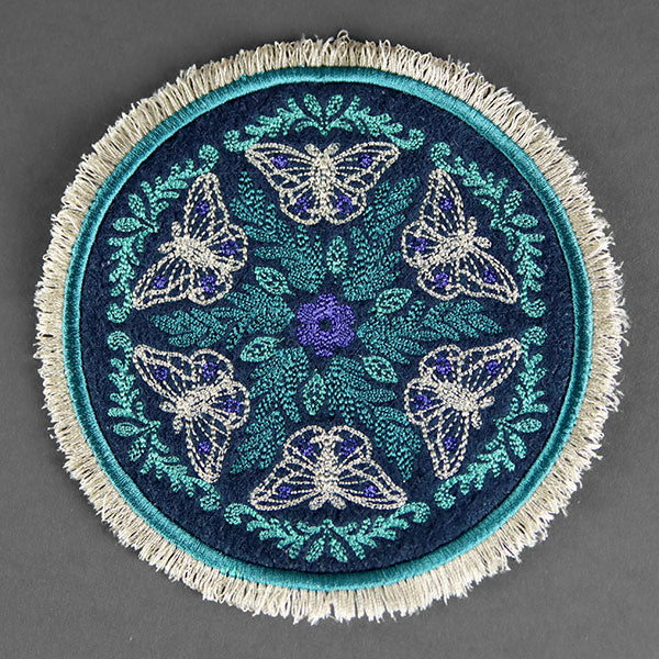 Round Mug Rug - Moths in Botanicals (In-the-Hoop) - Image 2