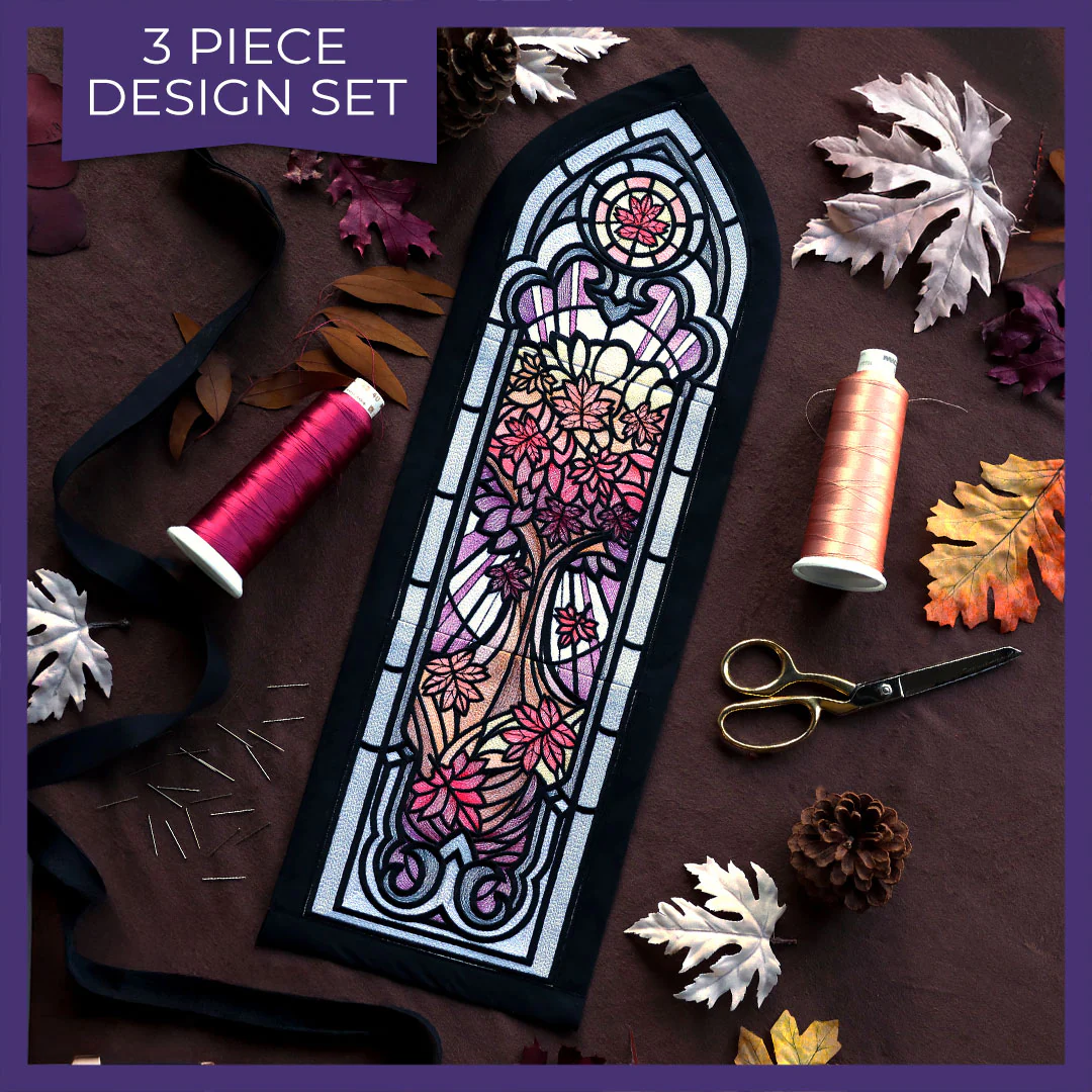 Stained Glass Fall Cathedral Scene - Image 8