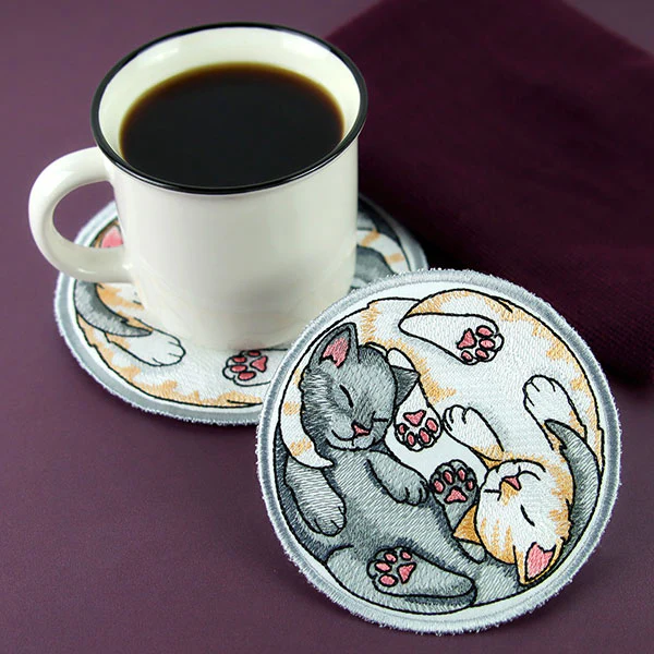 Yin Yang Sleeping Cats Coaster (In-the-Hoop) - Image 5